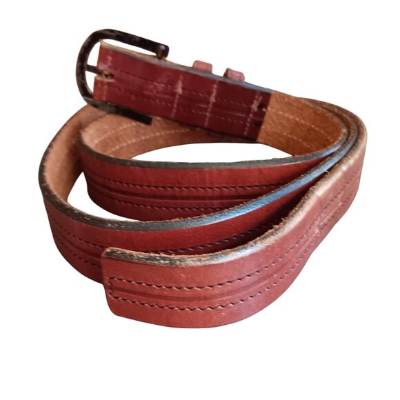 Vintage Men's Mod Belt 40 Large Brown Stitched 1970's Spring Buckle Leather 41 - Picture 4 of 7
